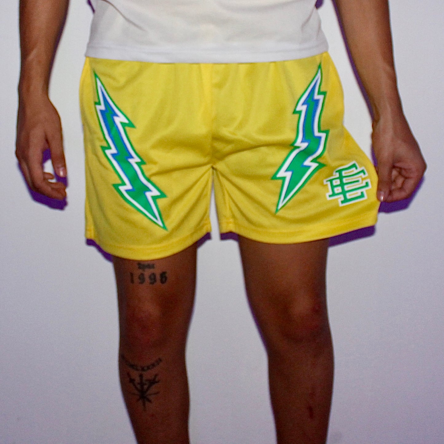 Yellow Bolt Mesh Shorts