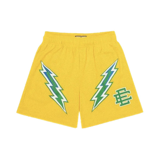 Yellow Bolt Mesh Shorts